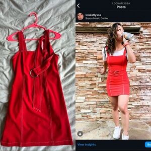 SOLD Forever 21 Red bodycon overall dress with silver hardware belt